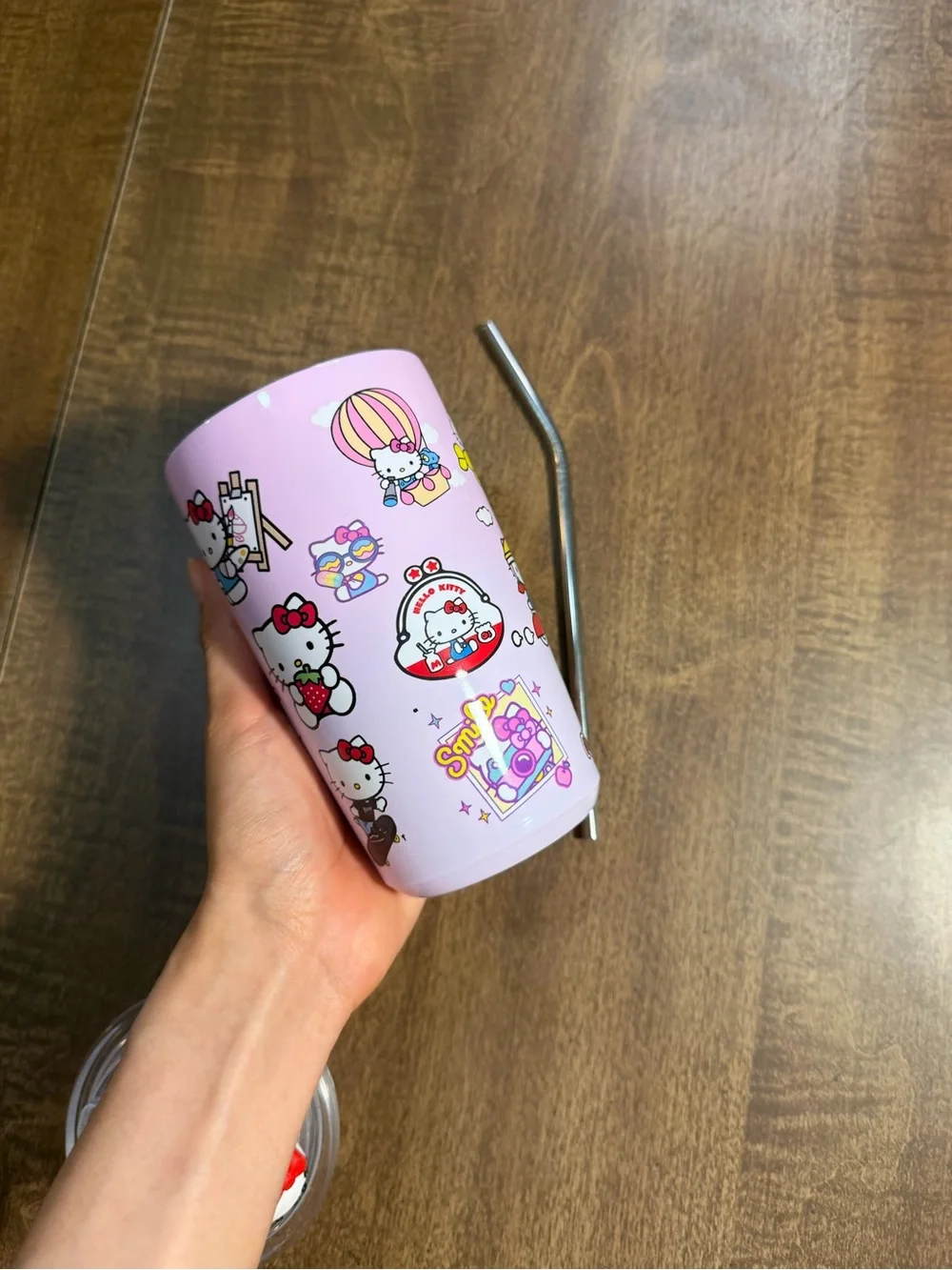 Hello Kitty Pink Character Tumbler with Stainless Straw and Lid Topper